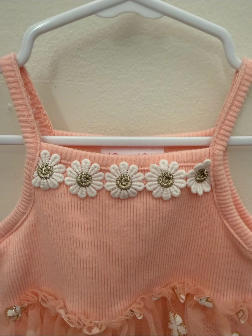 Little Lass Peach Pink Tulle Daisy One-Piece